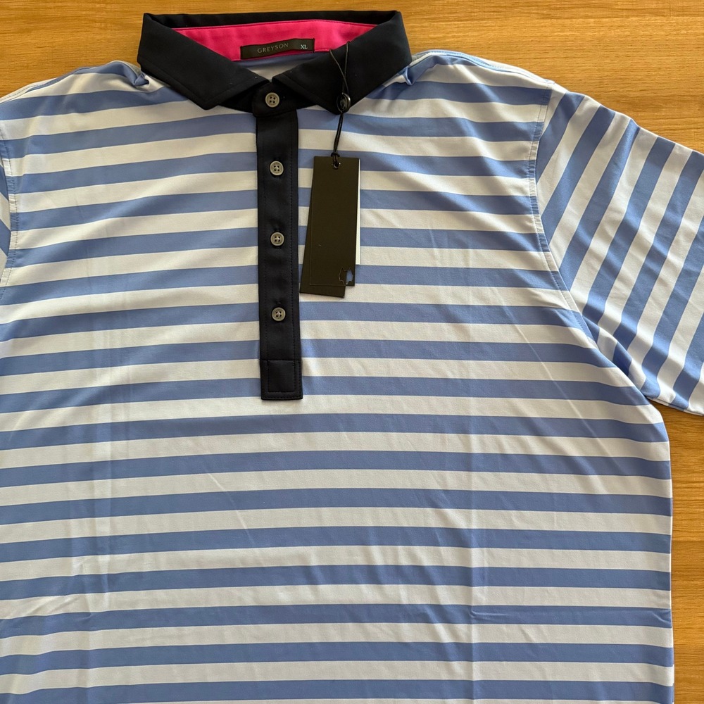Greyson Kissimmi Polo Mens XL Blue White Striped Golf Shirt MFA23K05 Heron NEW